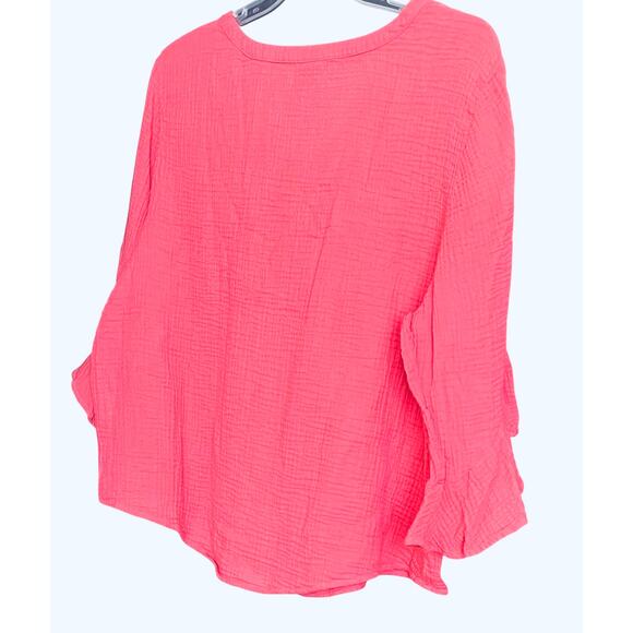 CHICO’S V-NECK 3/4 BELL SLV PULL-OVER BLOUSE, XXL/20 (CHICO’S 4), PINK PUCKERED - Picture 7 of 12